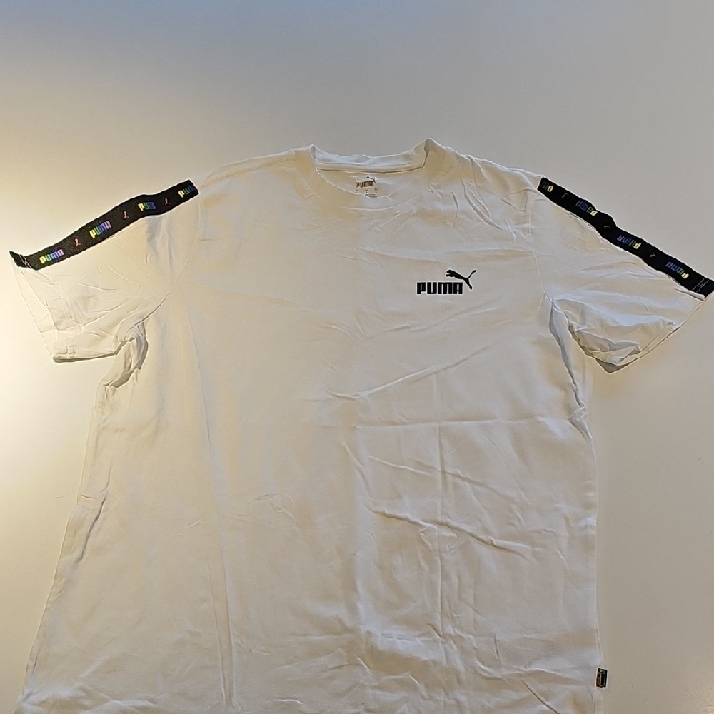 Puma White Short Sleeve Tee with Striped Accents